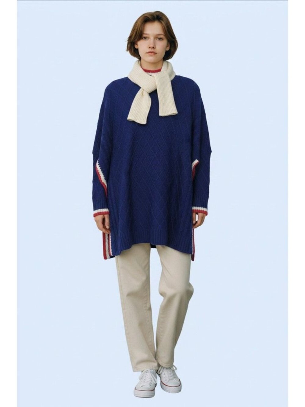 Mersea Sailor Sweater Womens OS Navy Blue Red White Lattice Knit Relaxed Pullove
